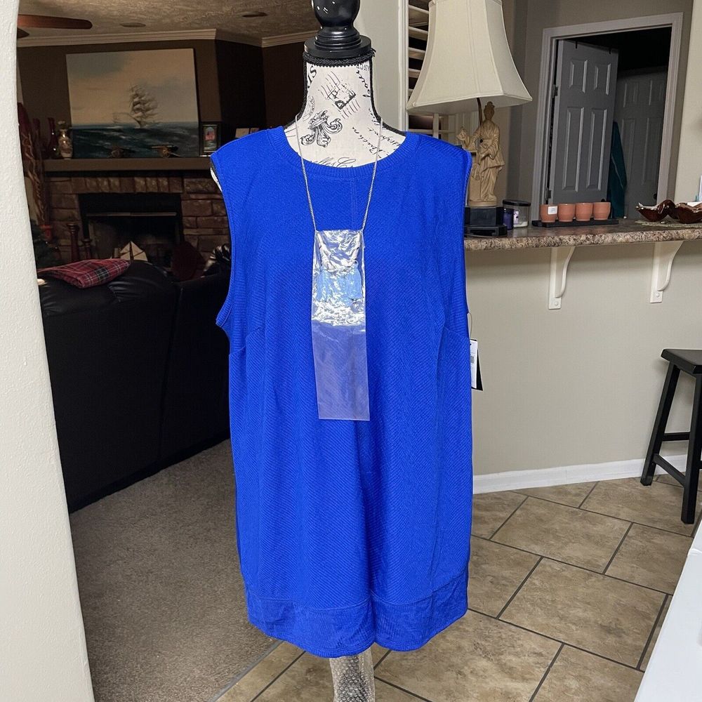 NWT ALYX Woman Call me Cobalt Career Sleeveless Top with Necklace Blue 3X